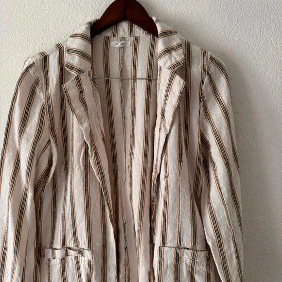 Linen Pinstripe Open Front Blazer Size Medium Style 114336 Casual Maurice’s - Picture 4 of 14
